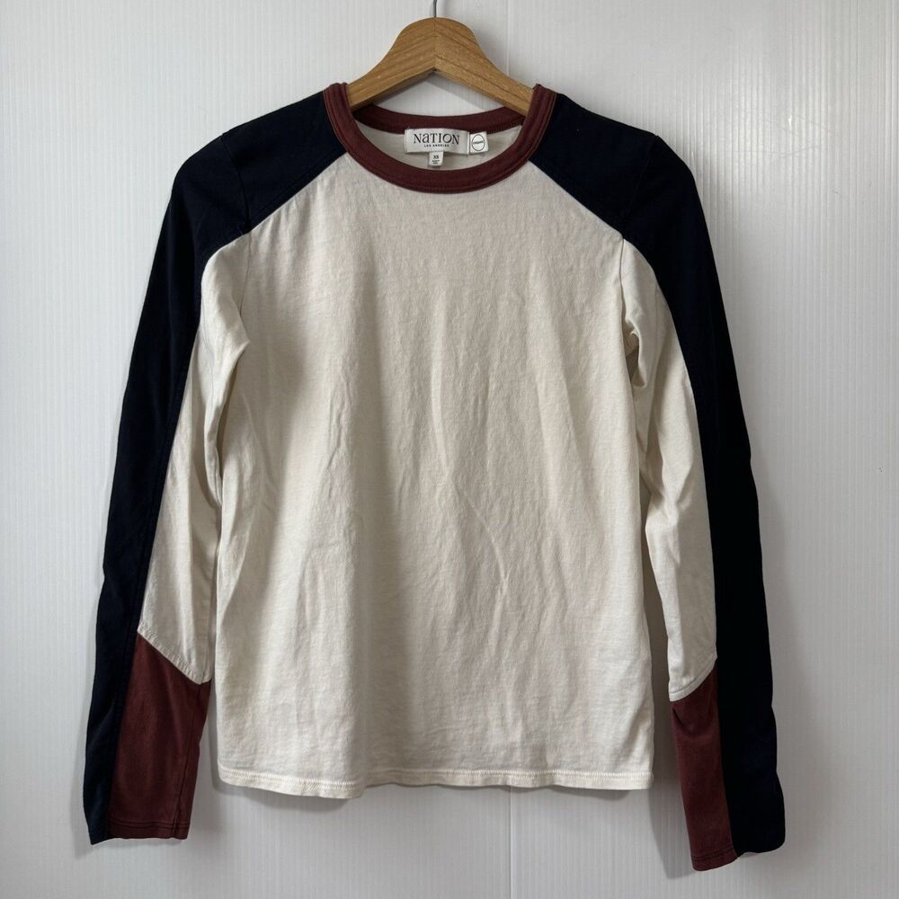 NATION Los Angeles Organic Cotton Carmen Colorblock Tee Top Long Sleeve XS